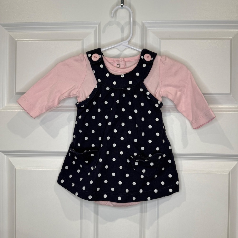 Carter's Baby Girls White Polka Dot Dress W/ Long Sleeve Onesie Size 3 Months